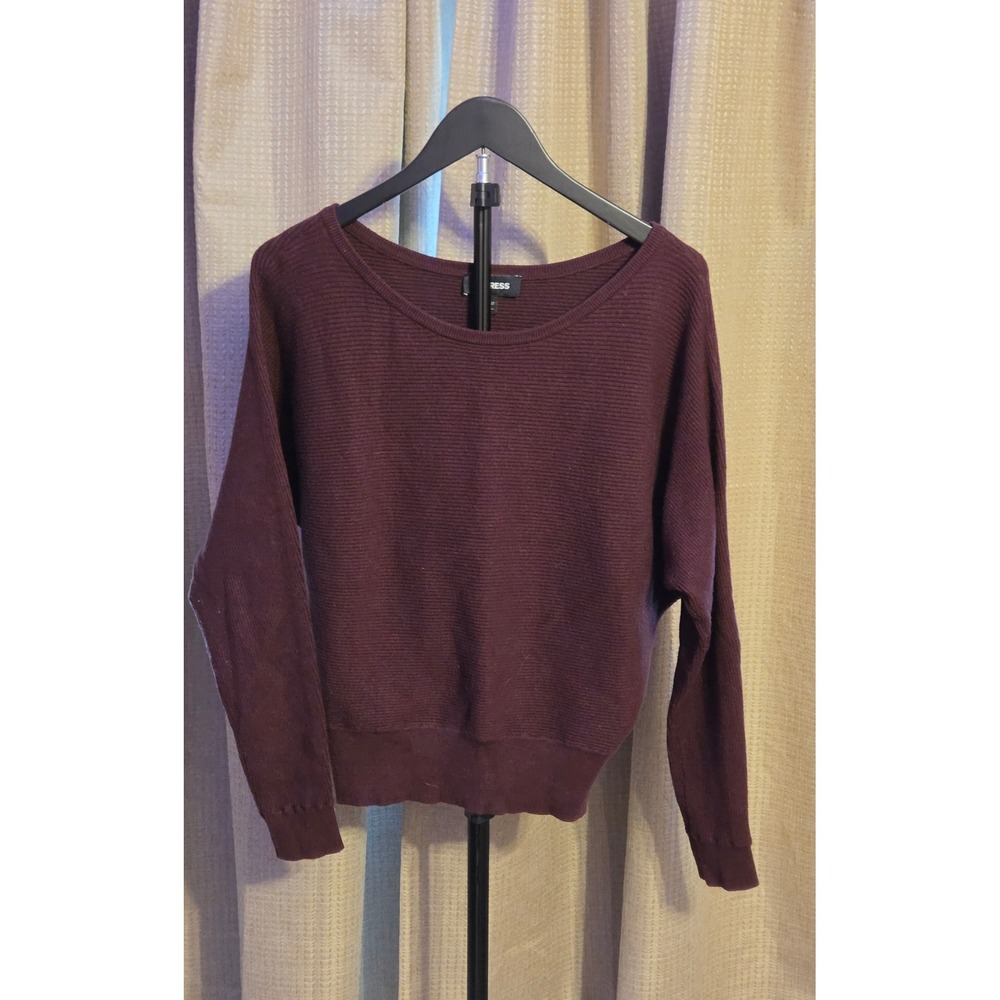 Express Ribbed Boat Neck Pullover Sweater Women's Size Small Burgundy